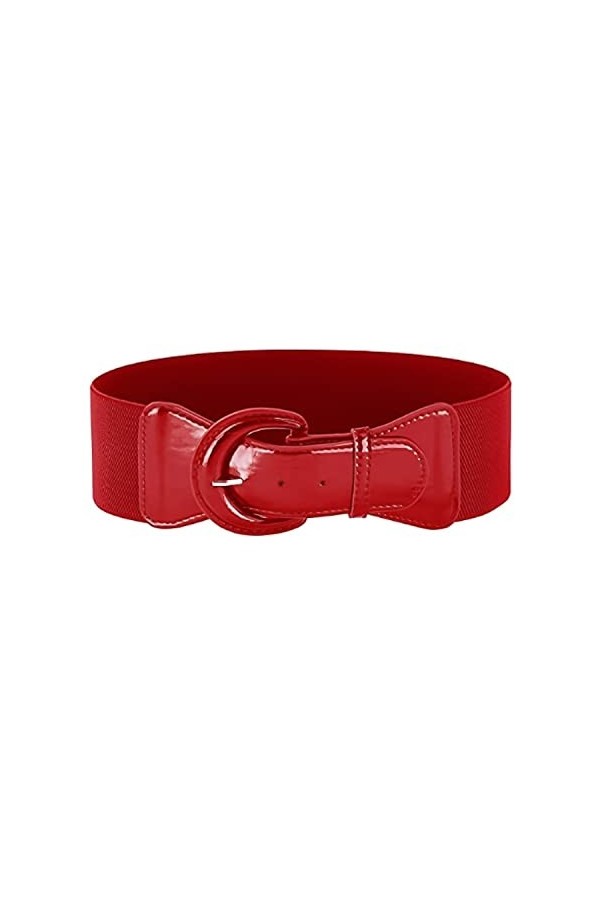 LSYYSL 1 pièce rouge rétro large ceinture réglable pour femme Ceinture en cuir élastique rétro Convient pour robes, chemises,
