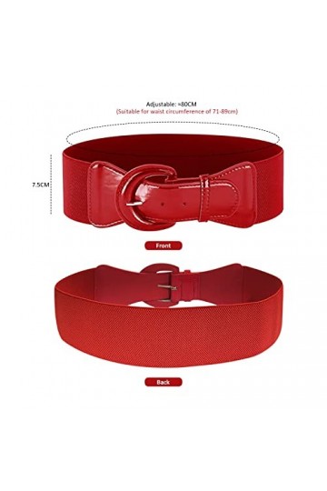 LSYYSL 1 pièce rouge rétro large ceinture réglable pour femme Ceinture en cuir élastique rétro Convient pour robes, chemises,