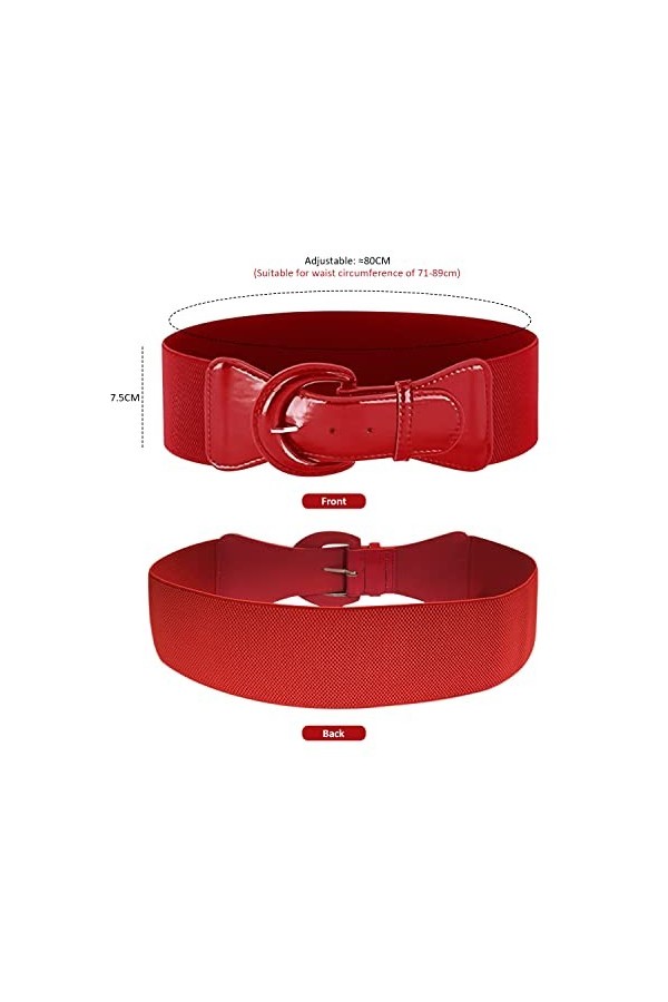 LSYYSL 1 pièce rouge rétro large ceinture réglable pour femme Ceinture en cuir élastique rétro Convient pour robes, chemises,
