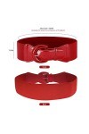 LSYYSL 1 pièce rouge rétro large ceinture réglable pour femme Ceinture en cuir élastique rétro Convient pour robes, chemises,