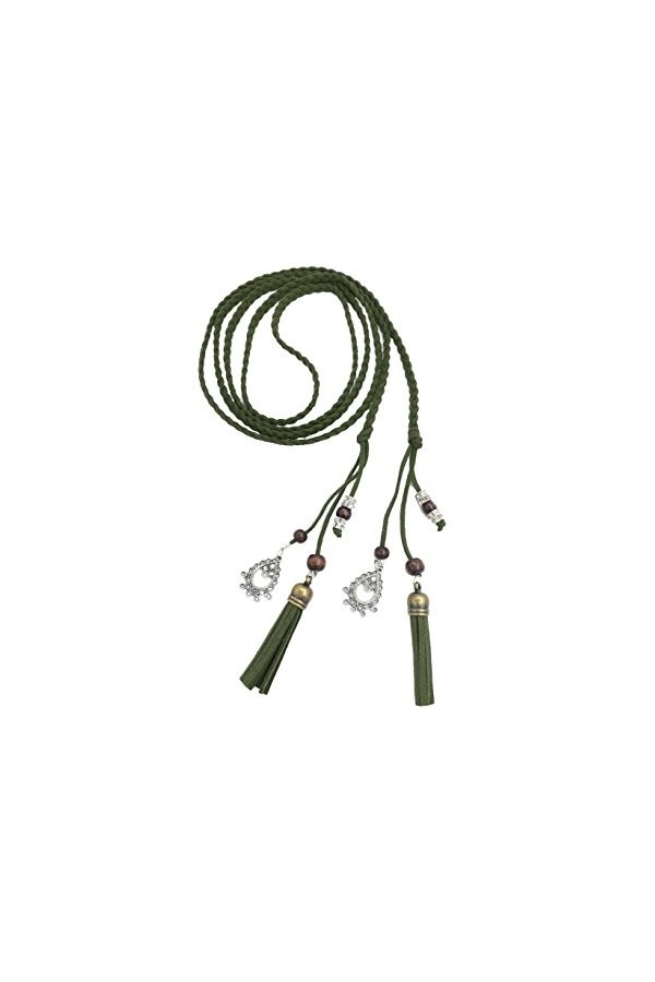 Ceinture Tricotée Fine en Cuir PU avec Franges et Perles Accessoire Rétro pour Femmes noir+tan 