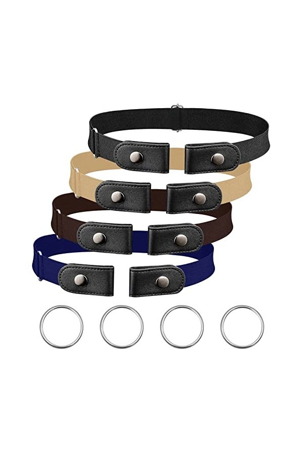 JEJA Ceintures sans Boucle, 4 Pièces Ceinture Élastique Invisible Unisexe, Ceinture Extensible Sans Boucle Femme Homme, Ceint