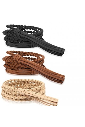 Yolev 3 Pièces Dames Tressé Ceinture Mince Frange Ceinture Couleur Unie Taille Réglable Chaîne Jupe Corde Convient Robes Jean