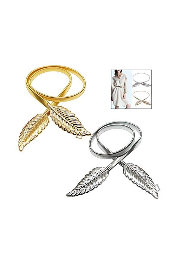 Binnan 2 Pièces Ceinture Robe Femme Ceinture Mode Elastique Elégante, Brillant Chaîne Tour de Taille Réglable