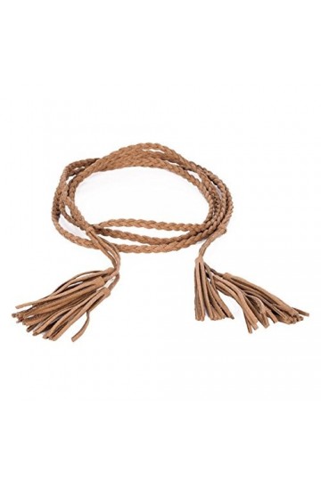 moonbow Ceinture tressée suédine pompon - Ceinture Femme Pompon - Ceinture Fine Camel 