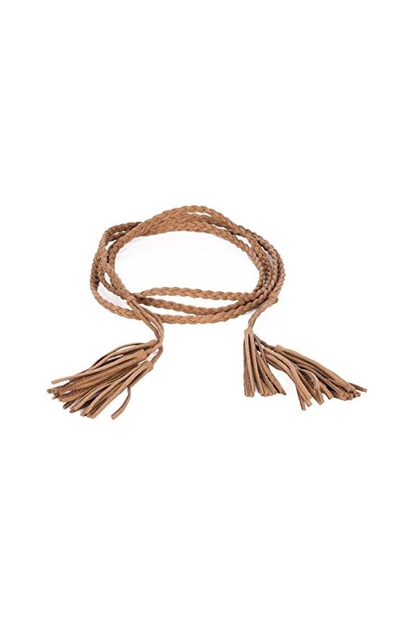 moonbow Ceinture tressée suédine pompon - Ceinture Femme Pompon - Ceinture Fine Camel 