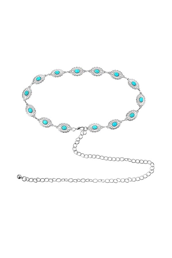 cobee Concho Chaîne Ceintures pour Femmes, Turquoise Western Metal Ceinture Réglable Cowgirl Ceinture avec Boucle pour Jeans 