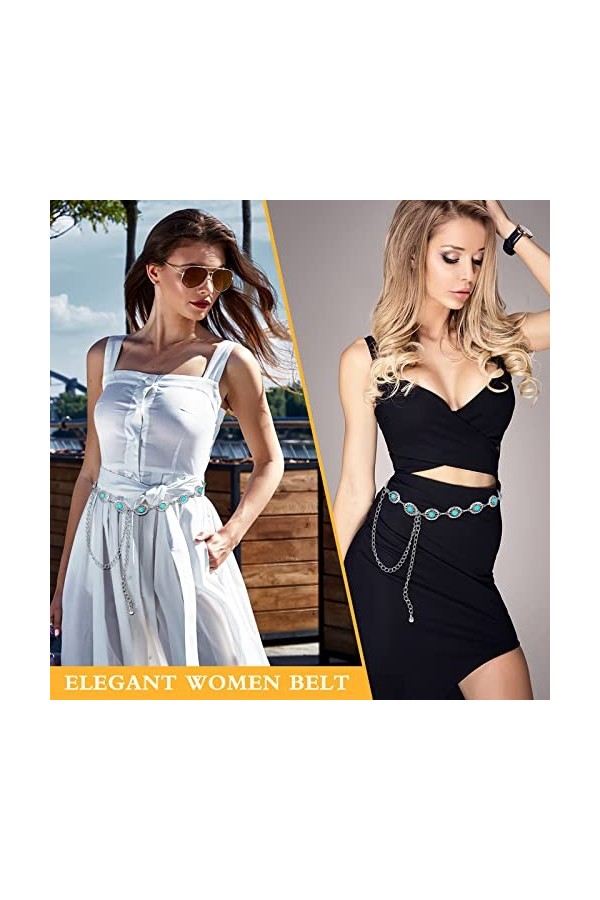 cobee Concho Chaîne Ceintures pour Femmes, Turquoise Western Metal Ceinture Réglable Cowgirl Ceinture avec Boucle pour Jeans 