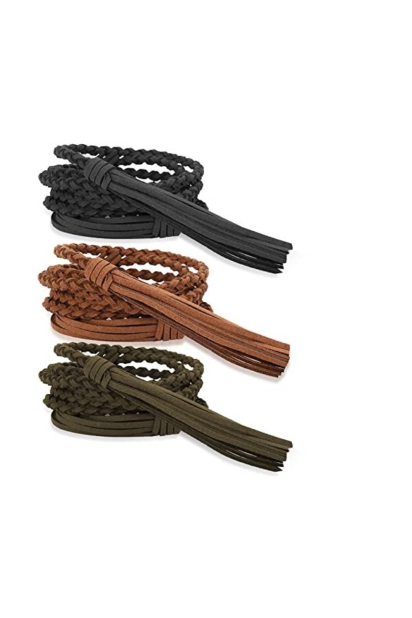 3 Pièces Ceinture Tressée pour Femmes Ceinture à Franges Fines Couleur Unie Taille Réglable Chaîne jupe Corde Robe Jeans Acce