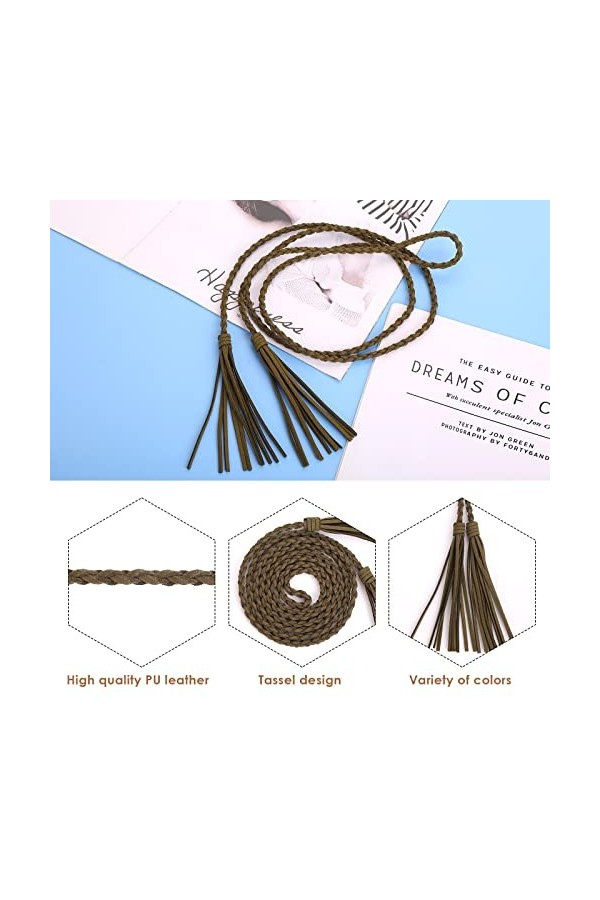 3 Pièces Ceinture Tressée pour Femmes Ceinture à Franges Fines Couleur Unie Taille Réglable Chaîne jupe Corde Robe Jeans Acce