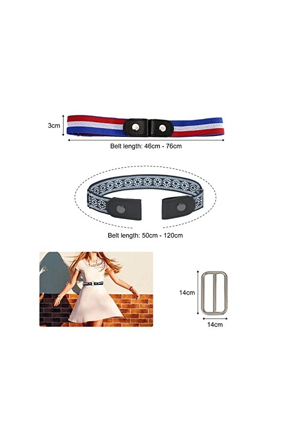 BEIIEB Lot de 3 ceintures extensibles polyvalentes à rayures avec stretch, ceinture élastique invisible sans boucle, unisexe,