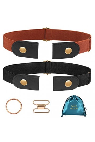 Aojun 2 Pack Ceinture Sans Boucle - 3.5cm Largeur Ceinture élastique, Ceinture Hommes ou Femme Elastiques Sans Boucle, Ceintu