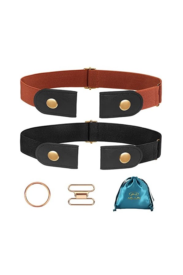 Aojun 2 Pack Ceinture Sans Boucle - 3.5cm Largeur Ceinture élastique, Ceinture Hommes ou Femme Elastiques Sans Boucle, Ceintu