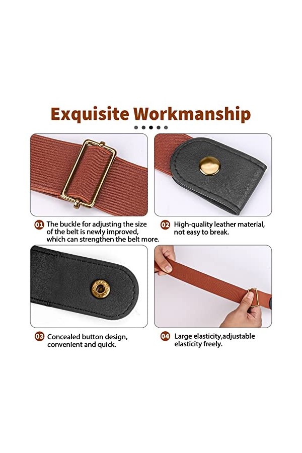 Aojun 2 Pack Ceinture Sans Boucle - 3.5cm Largeur Ceinture élastique, Ceinture Hommes ou Femme Elastiques Sans Boucle, Ceintu