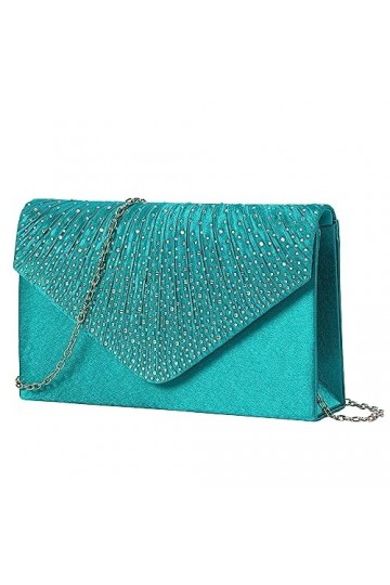 Minicloss Satin Pochette Mariage Soirée à Main Turquoise Pochette élégante à paillettes pour Femme, Pochette à Bandoulière av