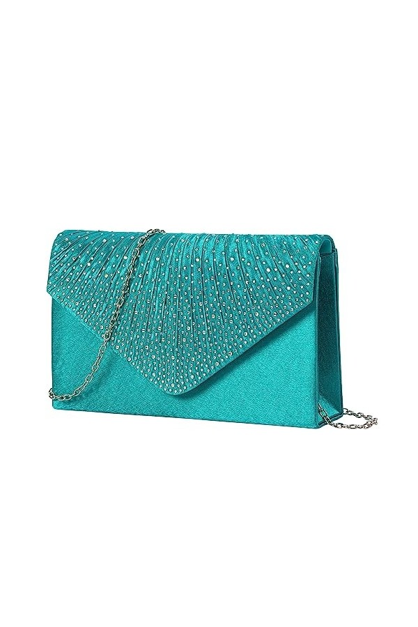 Minicloss Satin Pochette Mariage Soirée à Main Turquoise Pochette élégante à paillettes pour Femme, Pochette à Bandoulière av