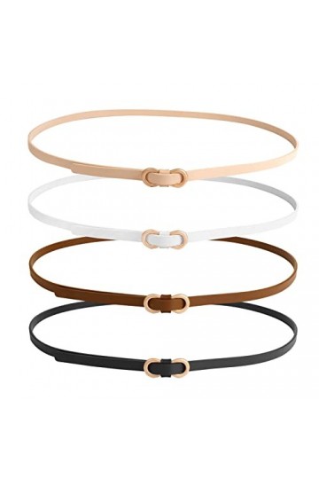 Lot de 4 ceintures fines élégantes pour femme - Ceinture tendance - Ceinture simple avec boucle en métal - Ceinture extra fin