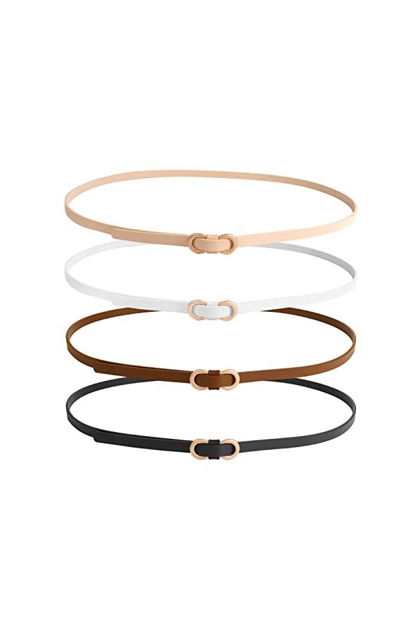 Lot de 4 ceintures fines élégantes pour femme - Ceinture tendance - Ceinture simple avec boucle en métal - Ceinture extra fin