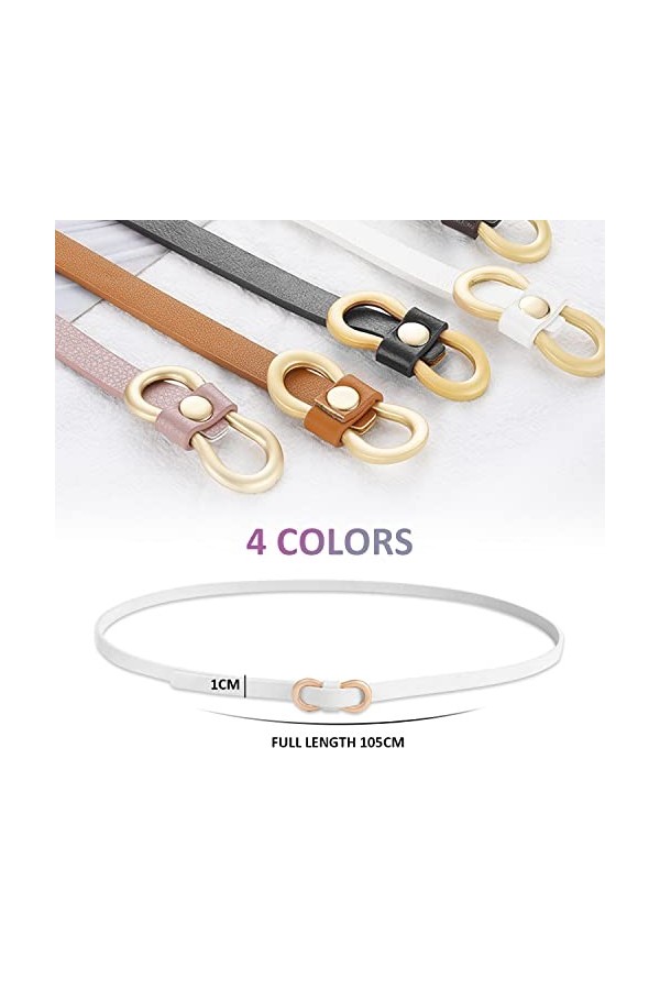 Lot de 4 ceintures fines élégantes pour femme - Ceinture tendance - Ceinture simple avec boucle en métal - Ceinture extra fin