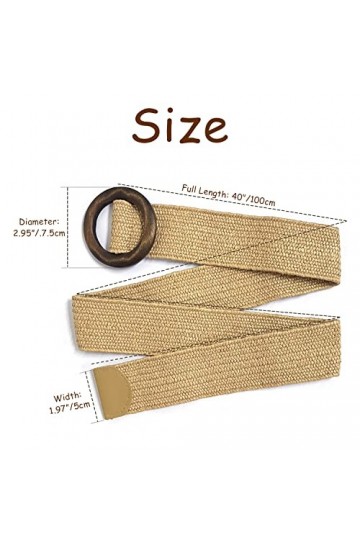 DEEDPF Ceinture élastique en paille, ceinture vintage à boucle lisse en bois, ceinture habillée, ceinture en jean, ceinture f