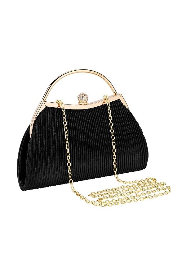 ISEYOU Pochette Femme, Pochettes et Clutches Femme, avec Détachable Chaîne en Or et Boucle en Strass Brillant, Grande Capacit