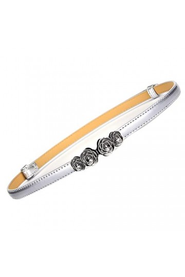 JK Home Ceinture en Cuir Imité Femme Fille Boucle Réglable Ceintures Fine Minceur pour Jeans Pantalon Robe Rose Argenté