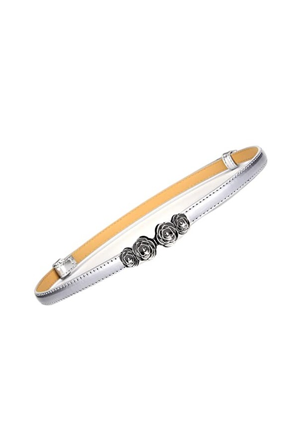 JK Home Ceinture en Cuir Imité Femme Fille Boucle Réglable Ceintures Fine Minceur pour Jeans Pantalon Robe Rose Argenté