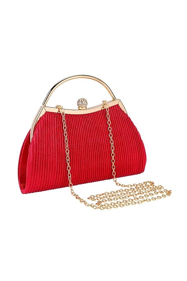 ISEYOU Pochette Femme, Pochettes et Clutches Femme, avec Détachable Chaîne en Or et Boucle en Strass Brillant, Grande Capacit