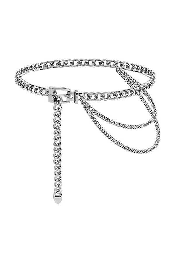 Weenkeey Chaîne de taille en métal multicouche - Réglable - Longue ceinture ventrale pour robe, chemise, manteau, jean - Arge