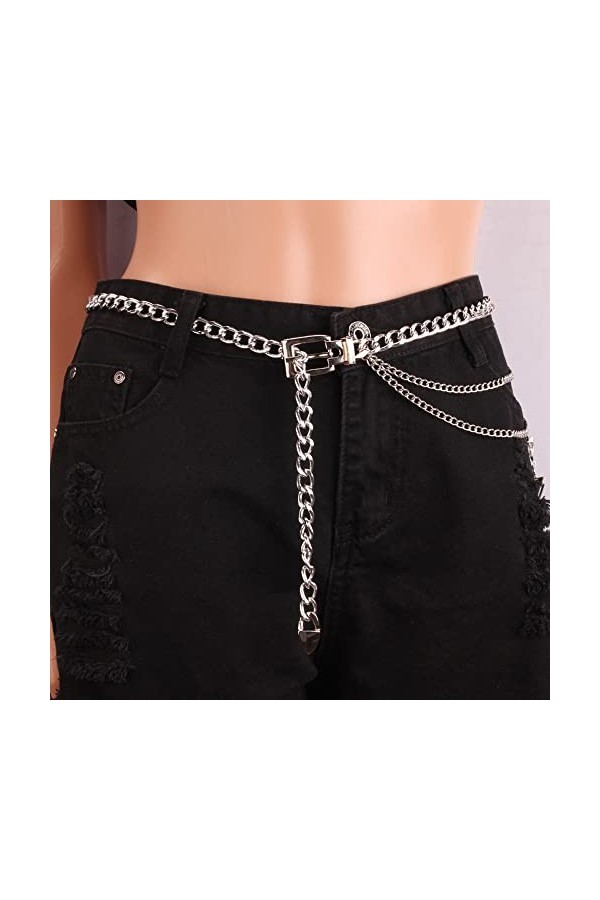 Weenkeey Chaîne de taille en métal multicouche - Réglable - Longue ceinture ventrale pour robe, chemise, manteau, jean - Arge