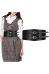 Ceinture Femme Large pour Robe de 7 cm Large avec 2 Boucles Métal, Ceinture Taille Haute Femme Vintage en Cuir Noir,Ceinture 