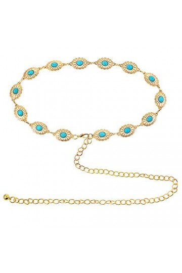 cobee Concho Chaîne Ceintures pour Femmes, Turquoise Western Metal Ceinture Réglable Cowgirl Ceinture avec Boucle pour Jeans 