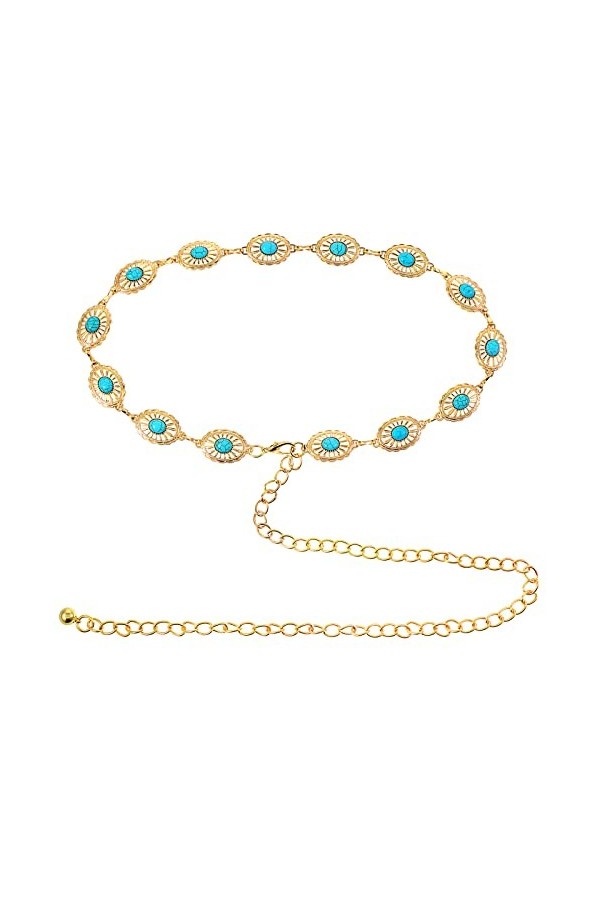 cobee Concho Chaîne Ceintures pour Femmes, Turquoise Western Metal Ceinture Réglable Cowgirl Ceinture avec Boucle pour Jeans 