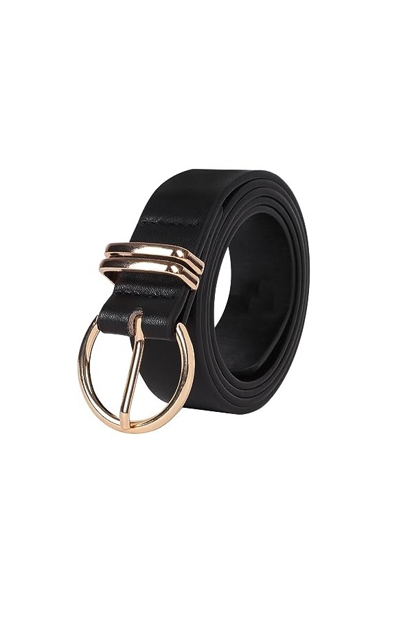 Minicloss Ceinture pour femme - En cuir synthétique souple - Réglable avec boucle dorée - Pour jeans - Style décontracté - Co
