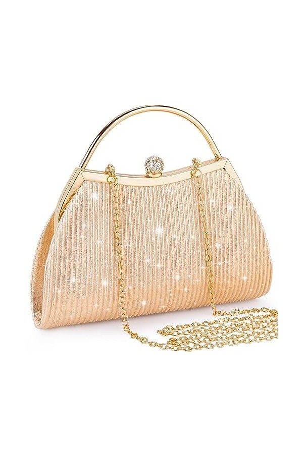 ISEYOU Pochette Femme, Pochettes et Clutches Femme, avec Détachable Chaîne en Or et Boucle en Strass Brillant, Grande Capacit