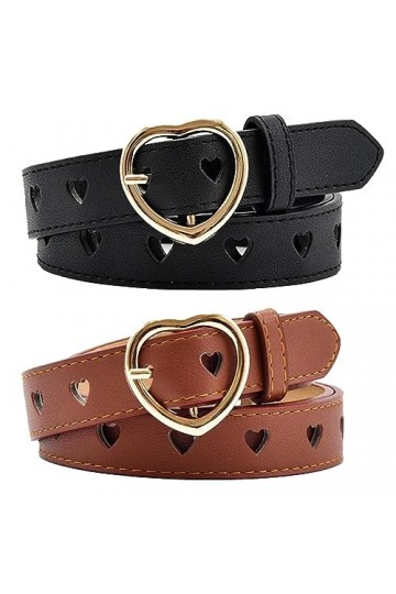 Alicer Ceinture en cuir réglable pour femme - Avec boucle en métal - Pour pantalon de jeans - Largeur : 105 cm - Noir + marro