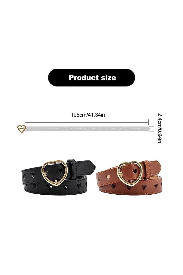 Alicer Ceinture en cuir réglable pour femme - Avec boucle en métal - Pour pantalon de jeans - Largeur : 105 cm - Noir + marro