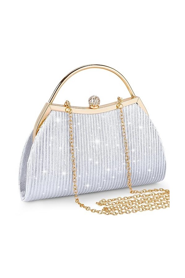 ISEYOU Pochette Femme, Pochettes et Clutches Femme, avec Détachable Chaîne en Or et Boucle en Strass Brillant, Grande Capacit