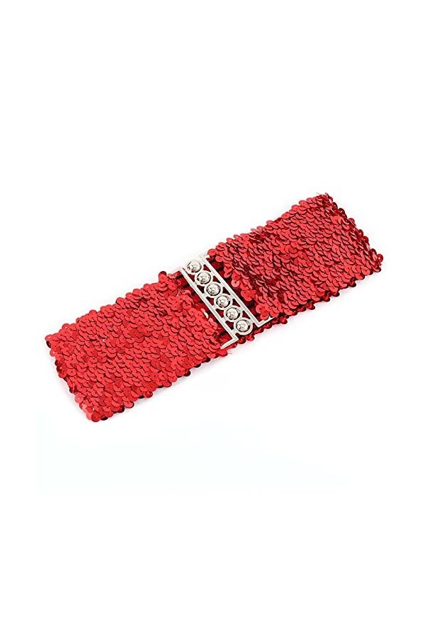 YouU Femme Ceinture Large Elastique Paillette Vintage Moderne pour Robe Jupe Ceinture Femme élastique Boucle 3 Boutons Argen