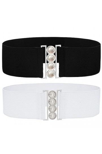 OSUWLSI Ceinture élastique perlée pour femme, ceinture habillée de 7,5 cm de large, taille extensible de 60 cm avec boucle en