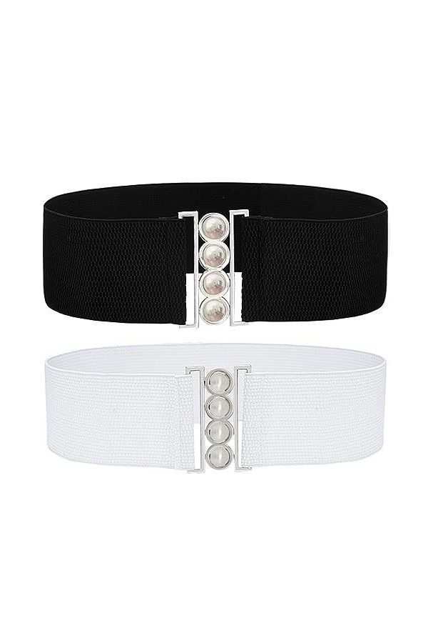 OSUWLSI Ceinture élastique perlée pour femme, ceinture habillée de 7,5 cm de large, taille extensible de 60 cm avec boucle en