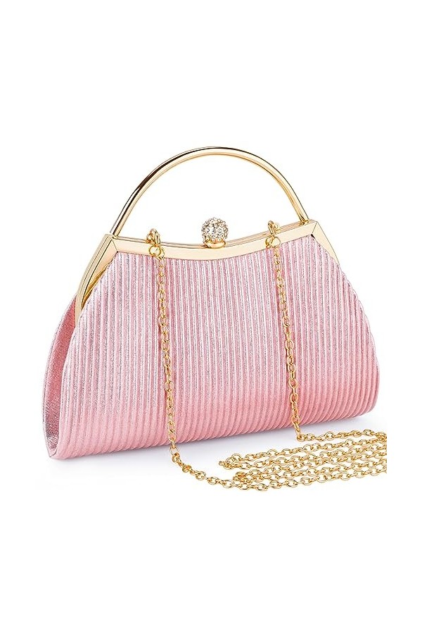 ISEYOU Pochette Femme, Pochettes et Clutches Femme, avec Détachable Chaîne en Or et Boucle en Strass Brillant, Grande Capacit