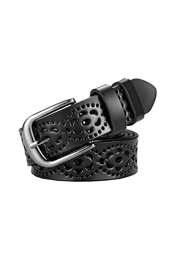 Vikodah Ceinture femme en cuir vintage Ceinture à taille creuse pour femme pour pantalon jean taille de la taille 69cm à 96c