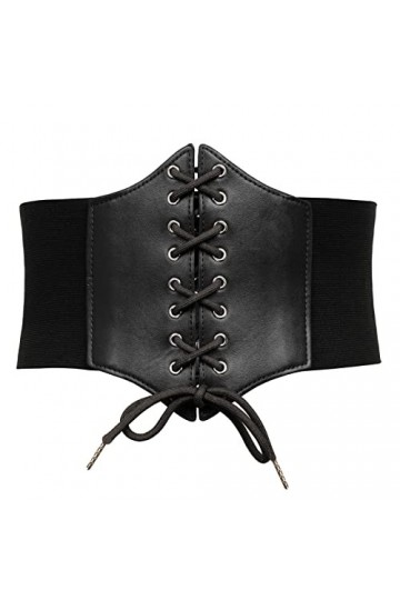 GRACE KARIN Ceinture corset élastique vintage à lacets en cuir pour femme, Noir , XXL
