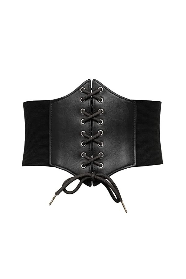 GRACE KARIN Ceinture corset élastique vintage à lacets en cuir pour femme, Noir , XXL