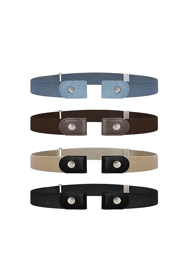 SKHAOVS 4 Pièces Ceinture Extensible sans Boucle, Invisible Ceinture Femme & Homme Élastique Ceinture sans Boucle Unisexe Rég