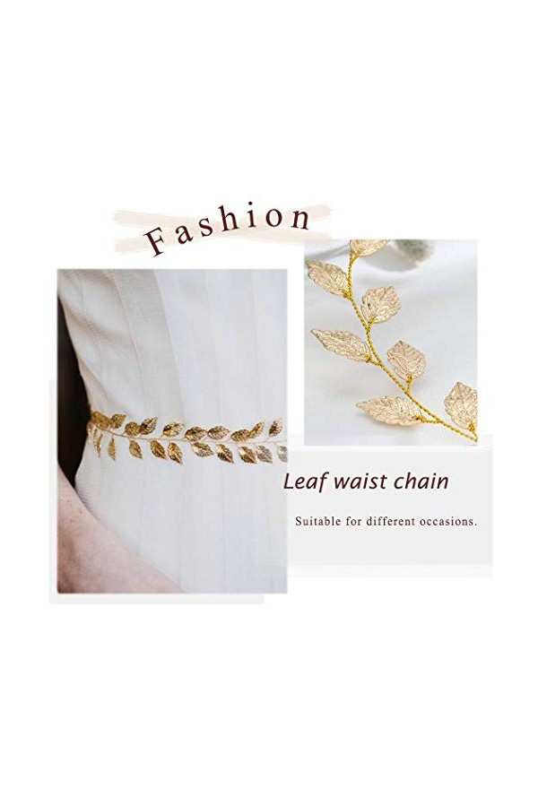 Simsly Ceinture De Mariée dorée fait à la main pour robe de mariée avec feuille de cristal et organza