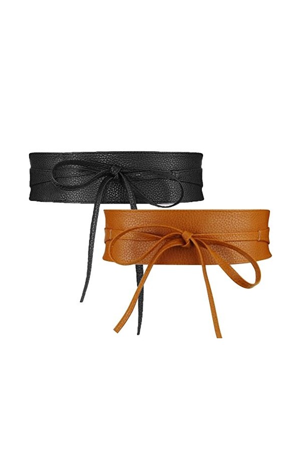 NormCorer 2 Pack Femme PU Ceinture Ceinture Ceintures Obi pour Robe noir et marron 