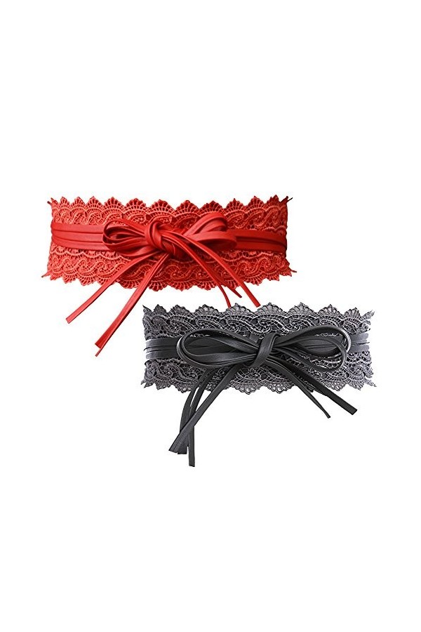 NormCorer 2 Pack Femme PU Ceinture Ceinture Ceintures Obi pour Robe noir et marron 