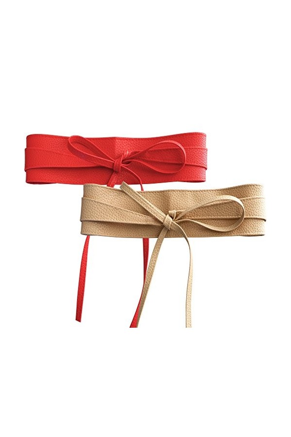 NormCorer 2 Pack Femme PU Ceinture Ceinture Ceintures Obi pour Robe noir et marron 